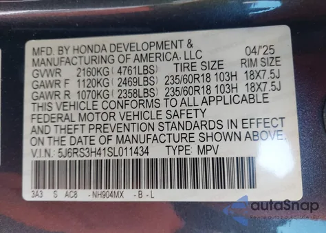 2025 Honda Cr-V Ex 2Wd z USA, uszkodzony, nr VIN 5J6RS3H41SL011434